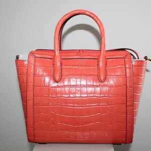Lauren Ralph Lauren Tyler Embossed Leather Medium Tote Bag Orange